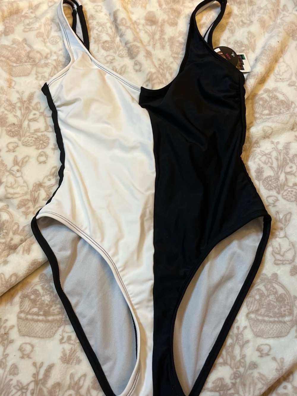No Boundaries Black and White Colorblock One-Piece Swimsuit